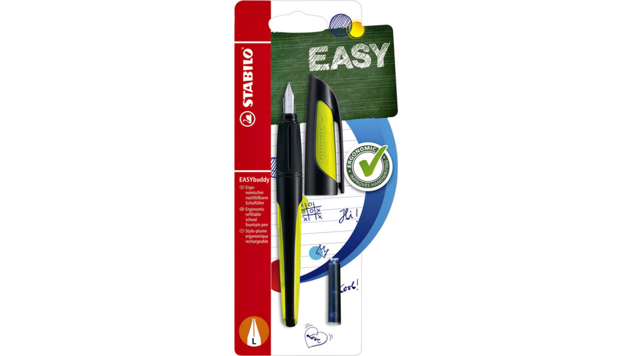 Vulpen STABILO Easybuddy linkshandig large zwart/lime blister à 1 stuk