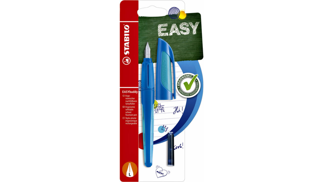 Vulpen STABILO Easybuddy linkshandig medium donkerblauw/lichtblauw blister à 1 stuk