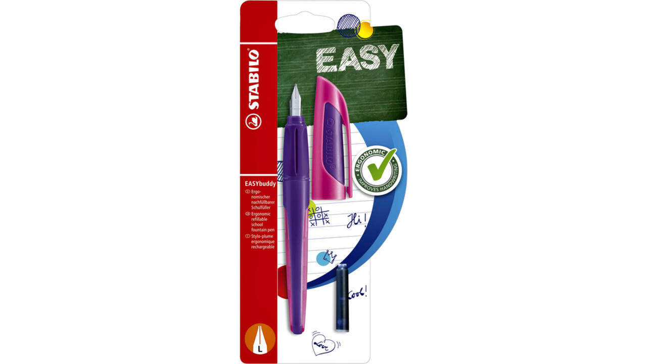 Vulpen STABILO Easybuddy linkshandig medium paars/magenta blister à 1 stuk