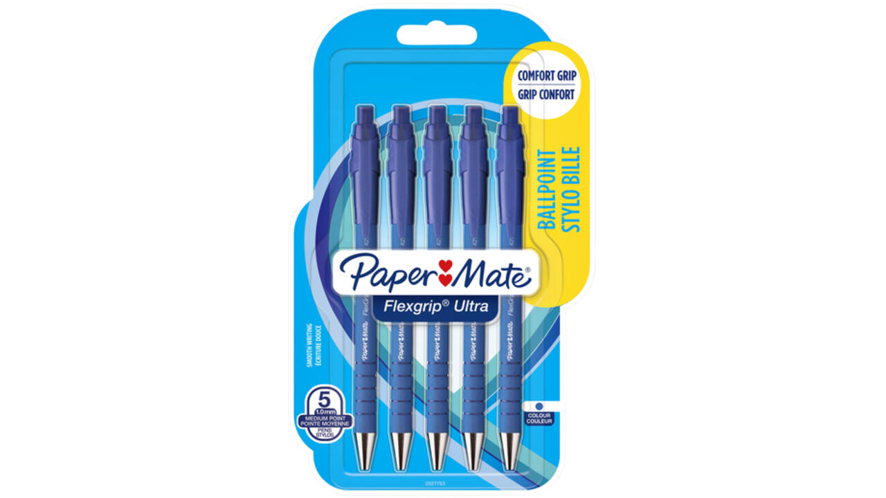 Balpen Paper Mate Flexgrip Ultra medium blauw blister à 5 stuks