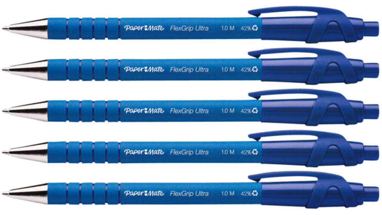 Balpen Paper Mate Flexgrip Ultra medium blauw blister à 5 stuks