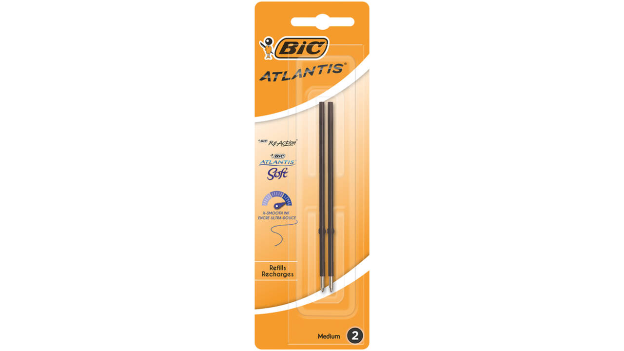 Balpenvulling Bic voor diverse balpennen medium zwart blister à 2 stuks