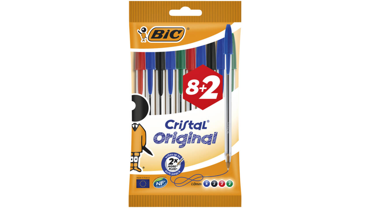 Balpen Bic Cristal medium assorti zakje à 8+2 gratis