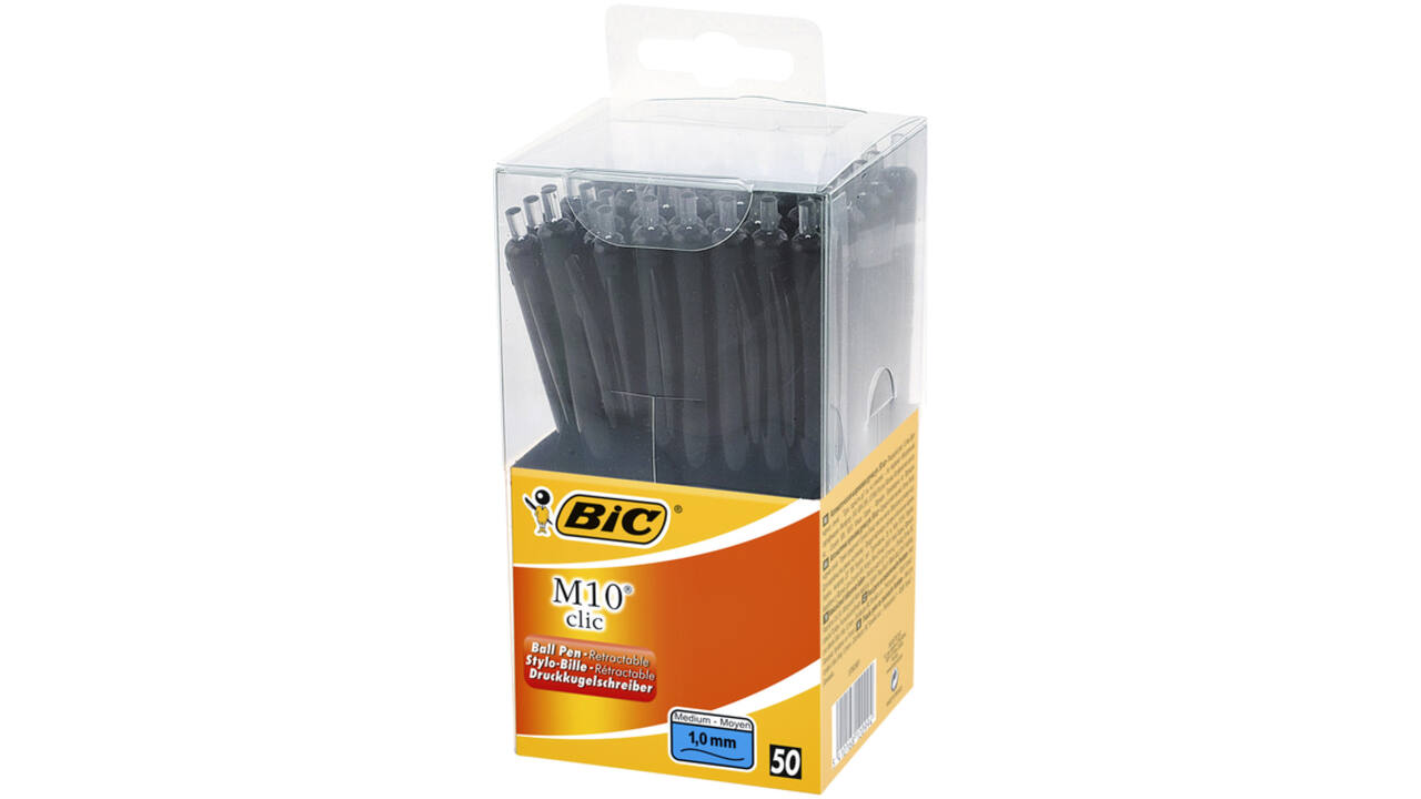 Balpen Bic M10 medium zwart in tubo verpakking