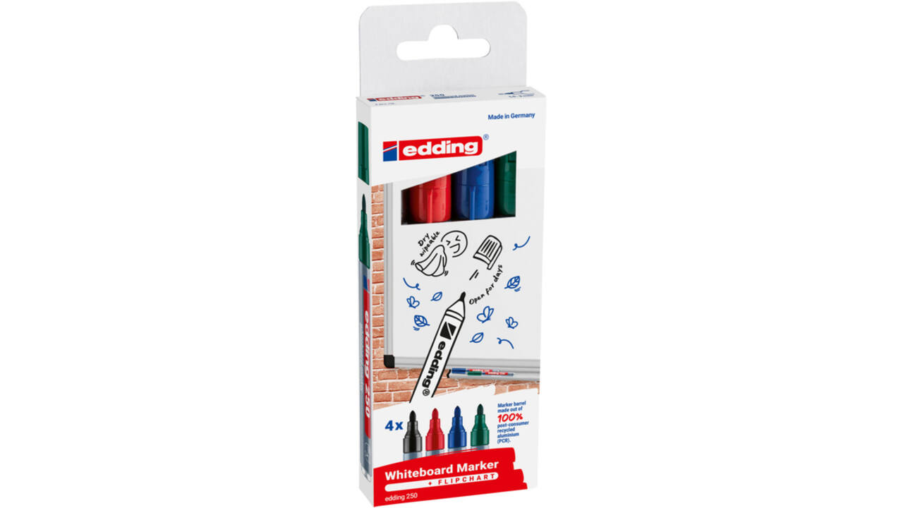 Viltstift edding 250 whiteboard rond 1.5-3mm assorti etui à 4 stuks
