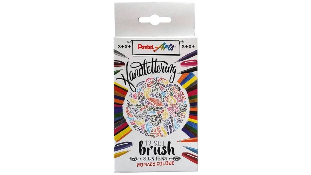 Brushpen Pentel SES15C Sign Artist standaardkleuren assorti doos à 12 stuks