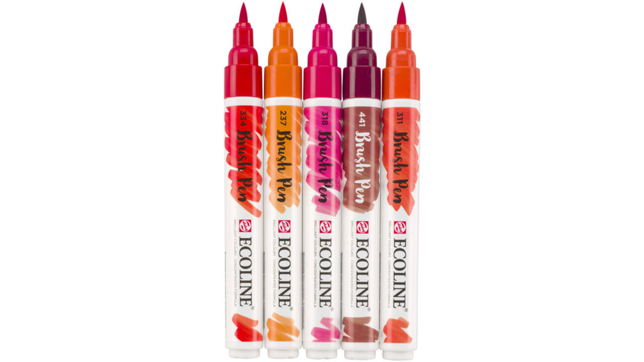 Brushpen Talens Ecoline set-rood blister à 5 stuks ass
