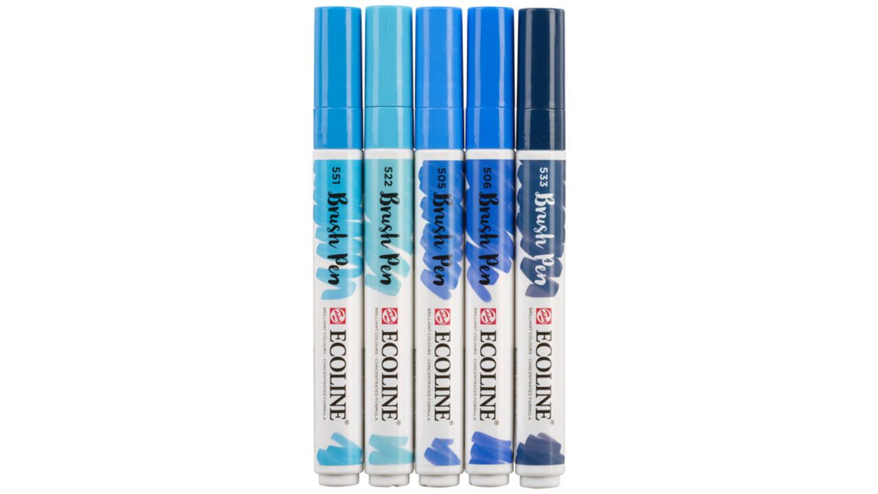 Brushpen Talens Ecoline set-blauw blister à 5 stuks ass