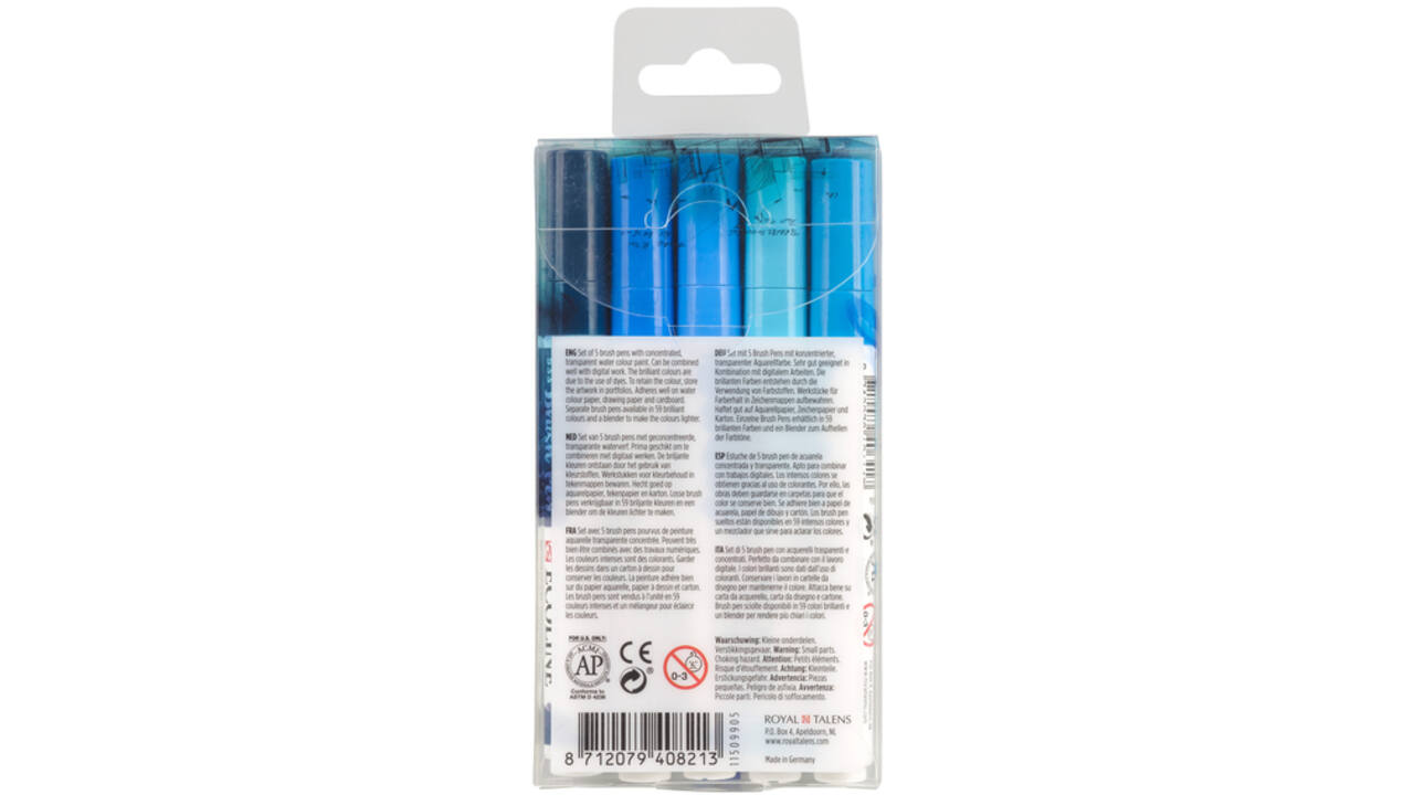 Brushpen Talens Ecoline set-blauw blister à 5 stuks ass