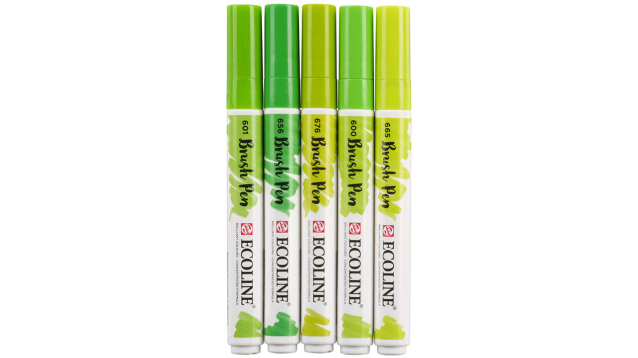 Brushpen Talens Ecoline set-groen blister à 5 stuks ass