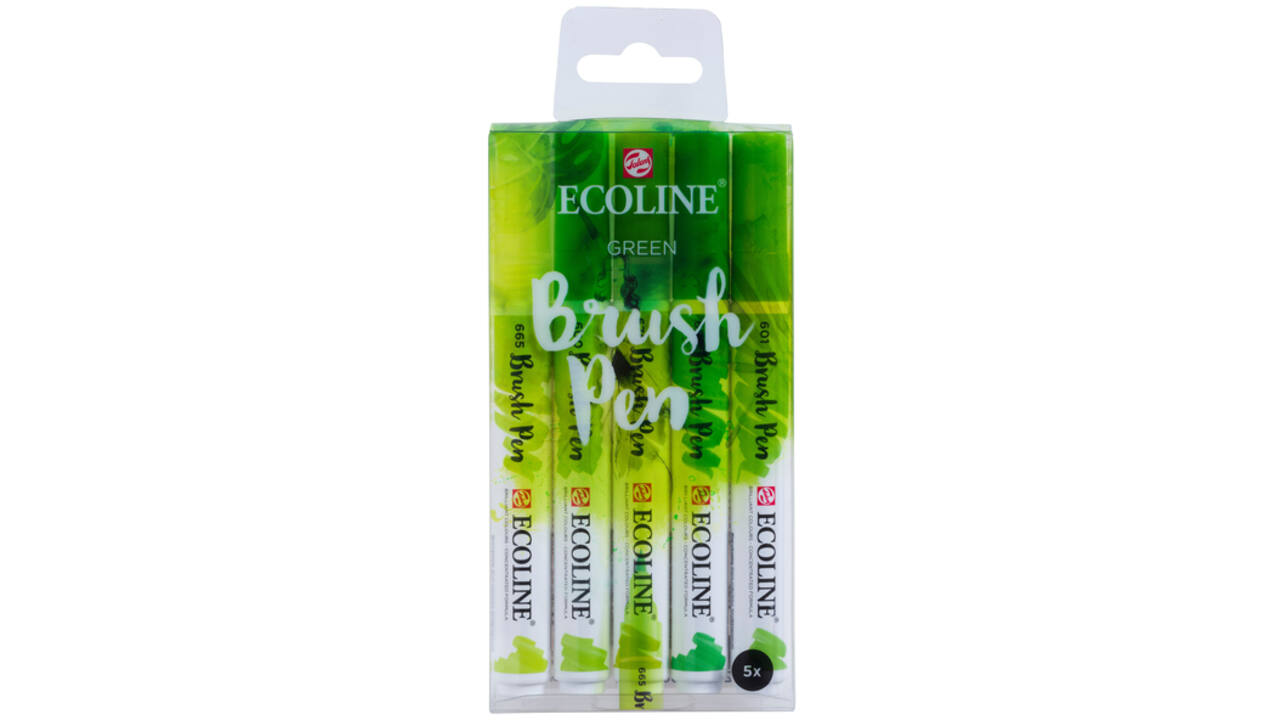 Brushpen Talens Ecoline set-groen blister à 5 stuks ass
