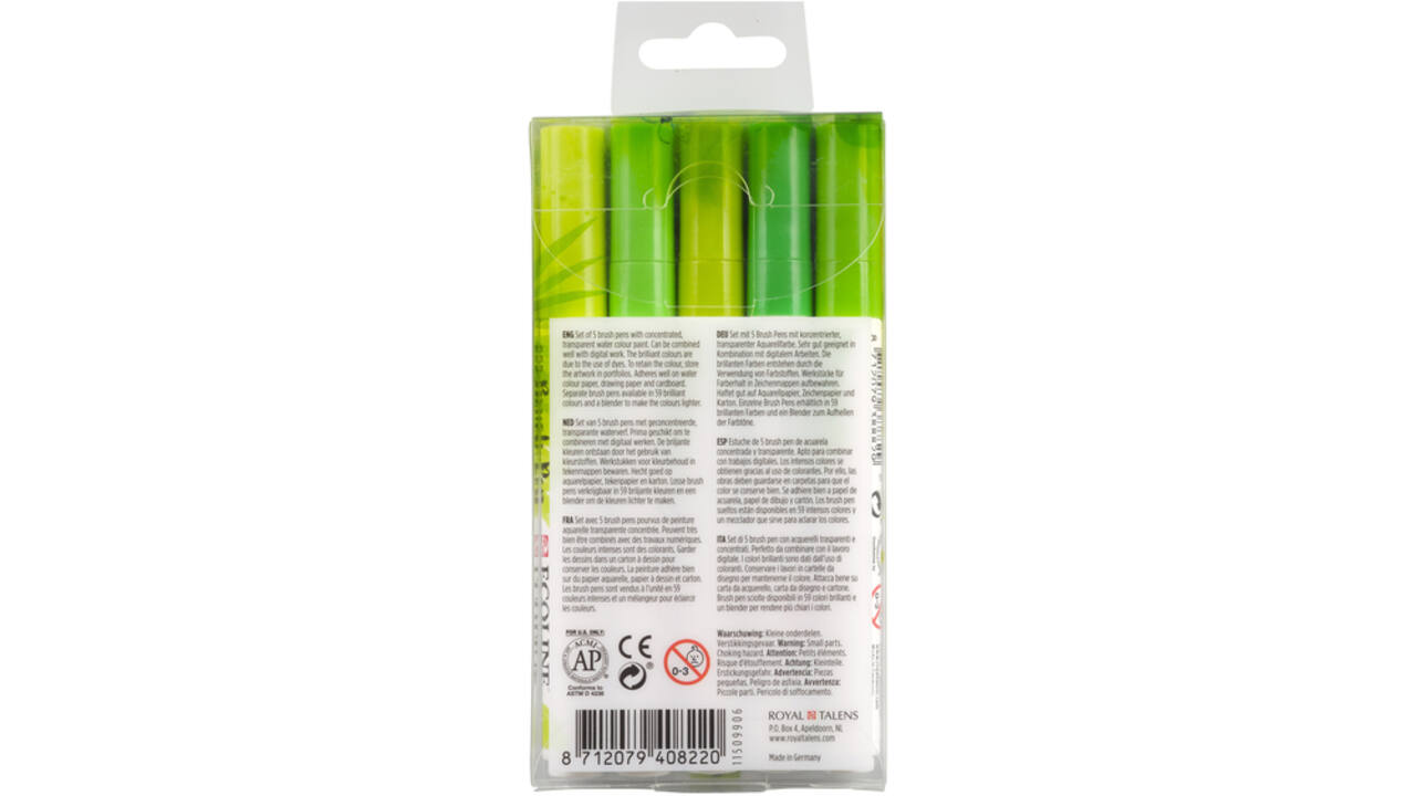 Brushpen Talens Ecoline set-groen blister à 5 stuks ass