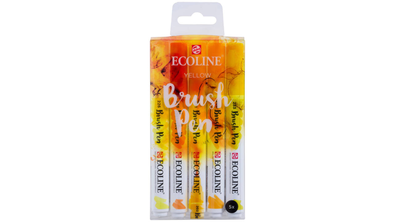 Brushpen Talens Ecoline set-geel blister à 5 stuks ass