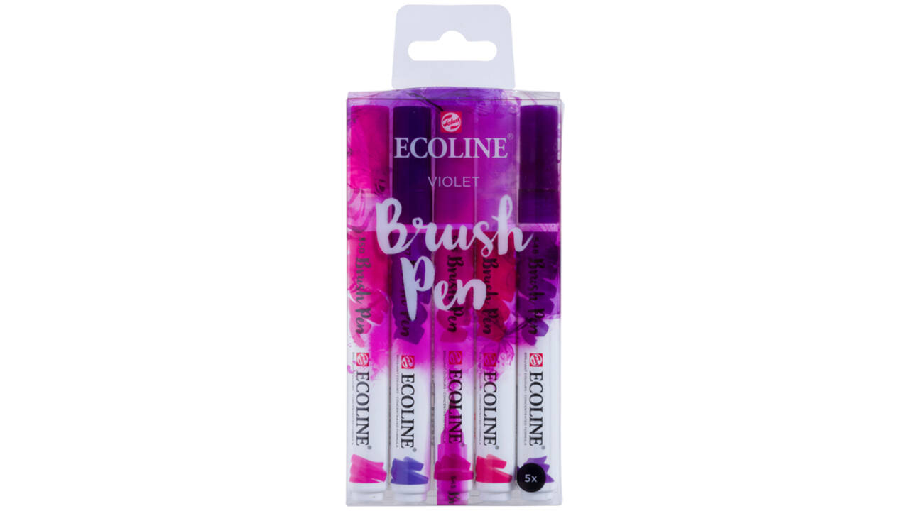 Brushpen Talens Ecoline set-violet blister à 5 stuks ass