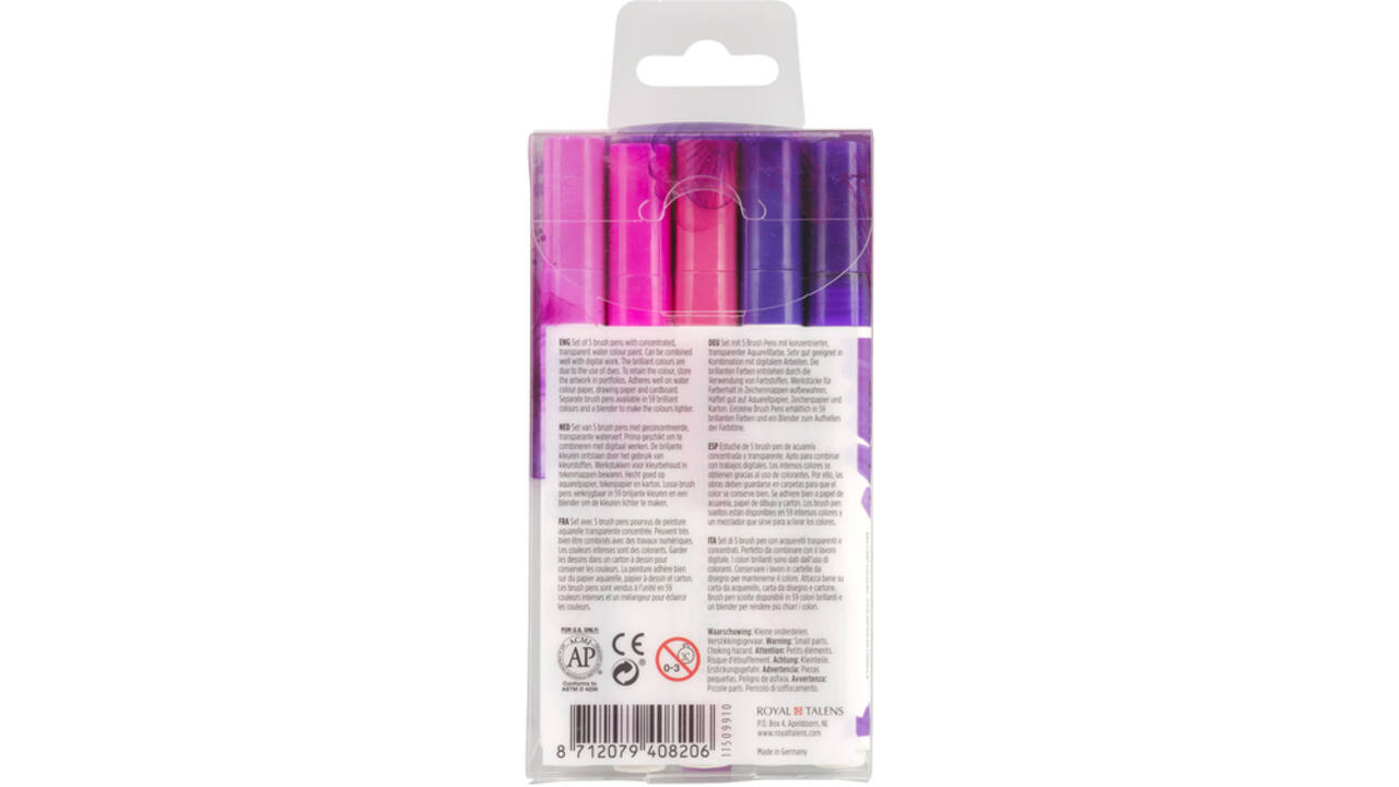 Brushpen Talens Ecoline set-violet blister à 5 stuks ass