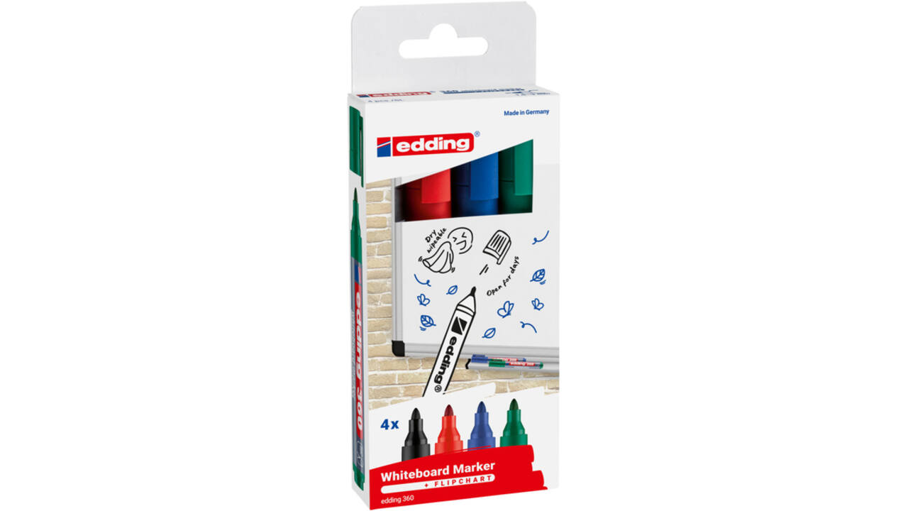 Viltstift edding 360 whiteboard rond 1.5-3mm assorti set à 4 stuks