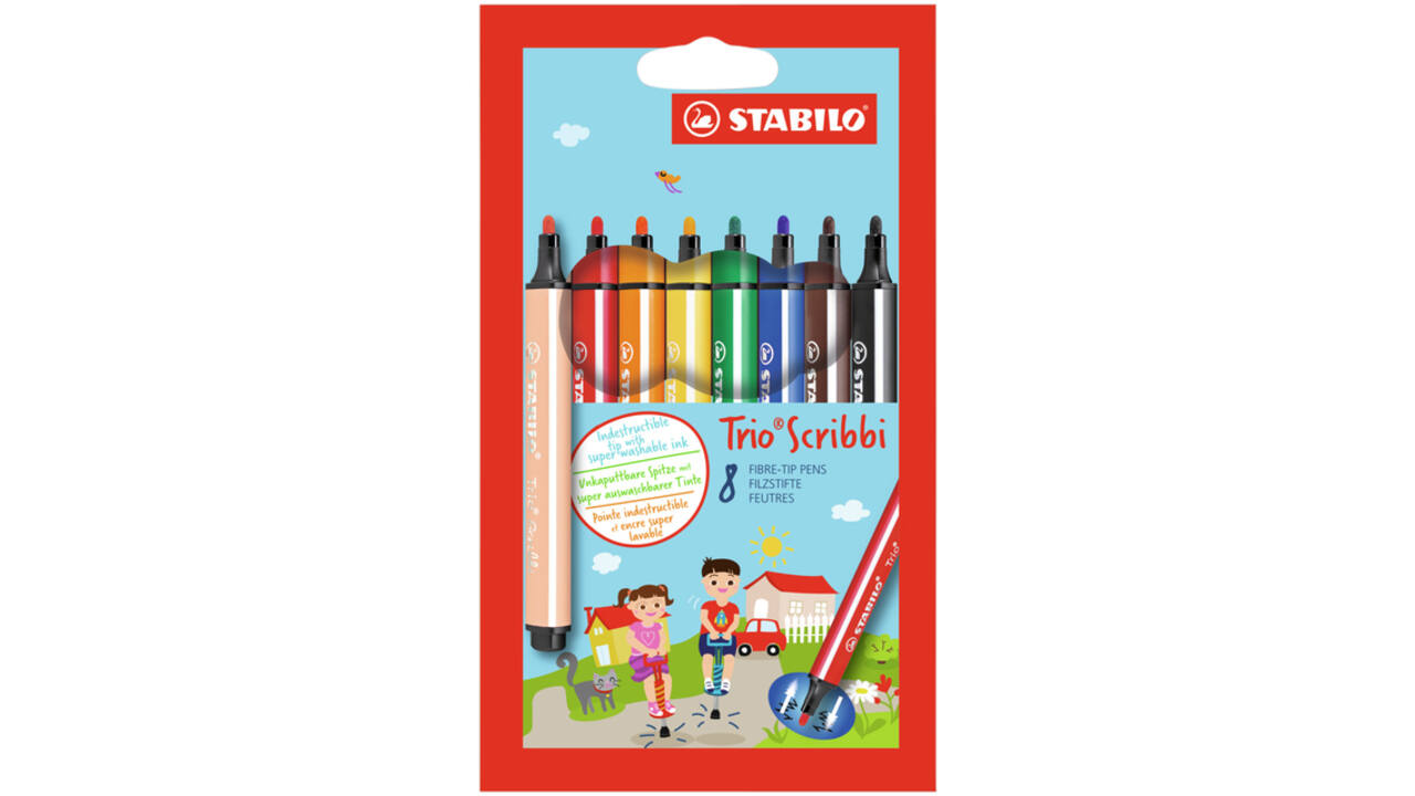 Viltstift STABILO Trio Scribbi 368/8 assorti etui à 8 stuks