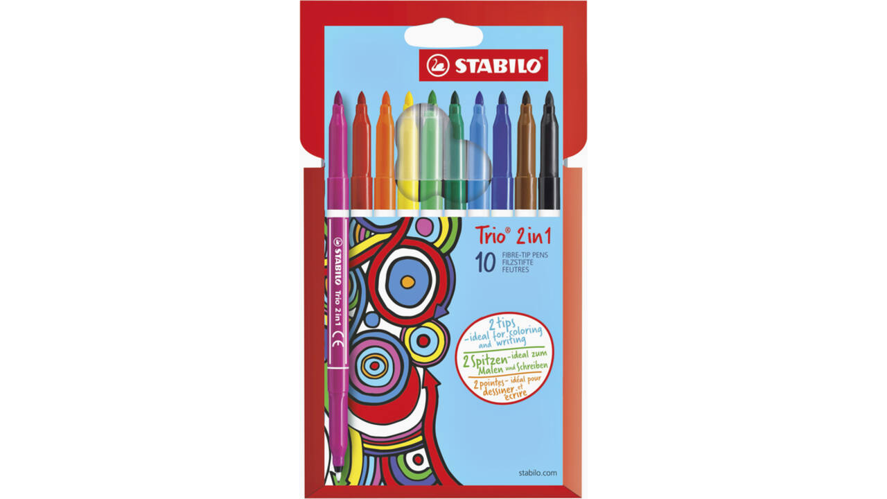 Viltstift STABILO Trio 2 in 1 assorti etui à 10 stuks
