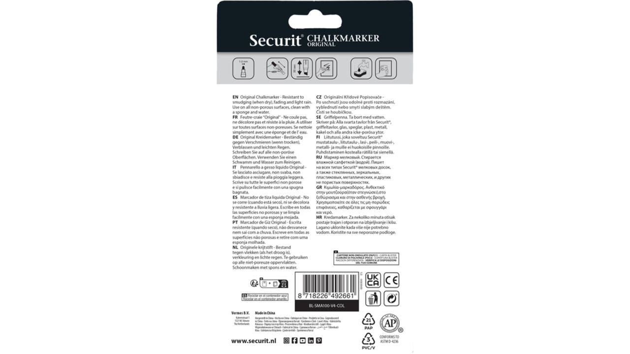 Krijtstift Securit SMA-100 rond ass 1-2mm blister à 4st