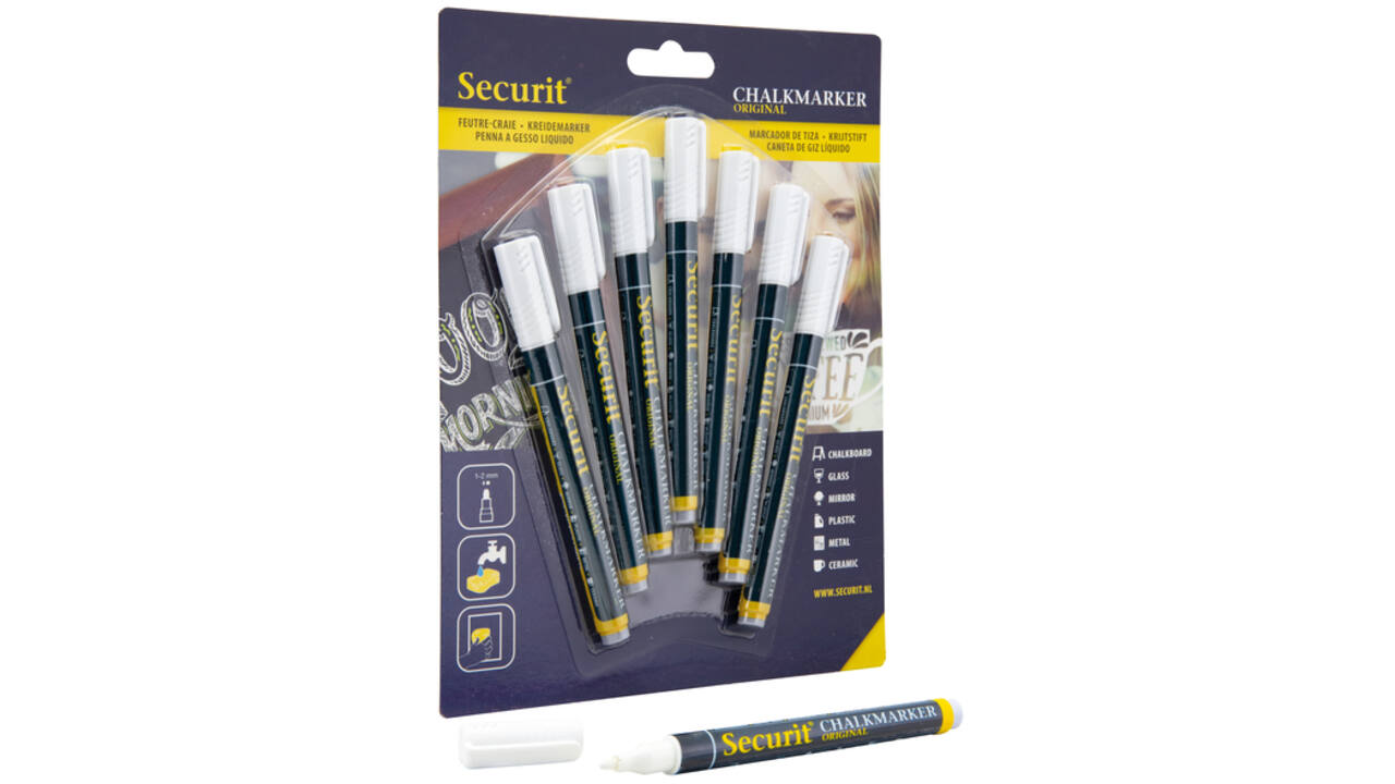 Krijtstift Securit SMA-100 rond wit 1-2mm blister à 7st