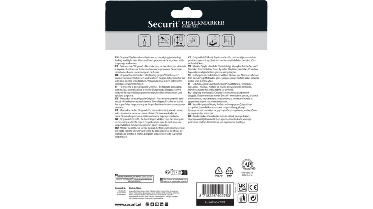 Krijtstift Securit SMA-100 rond wit 1-2mm blister à 7st