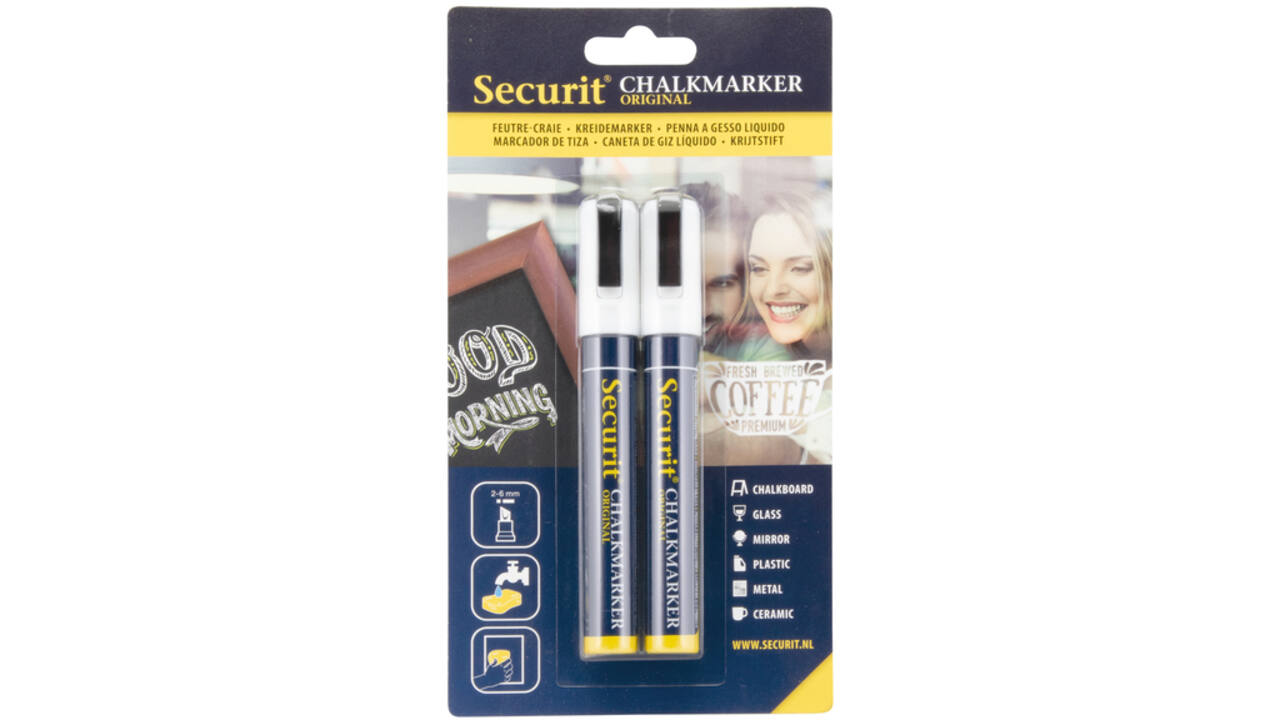 Krijtstift Securit SMA-510 schuin wit 2-6mm blister à 2st