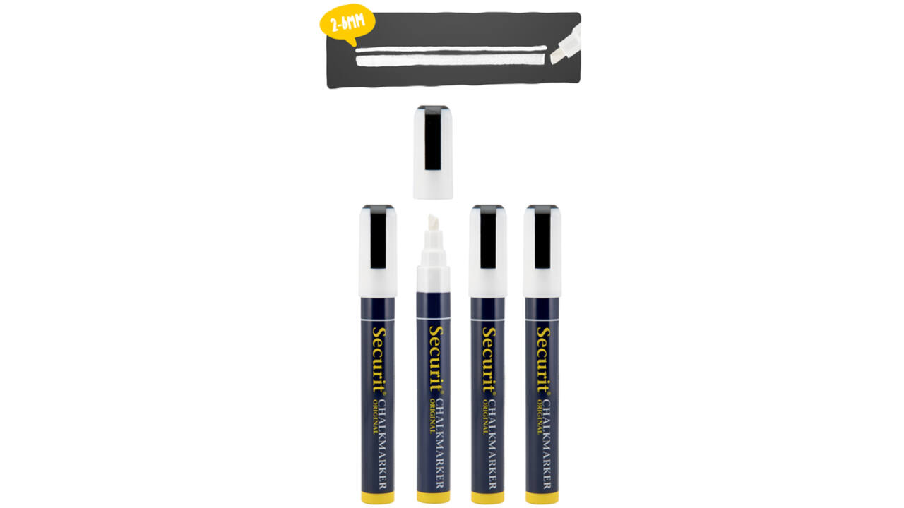 Krijtstift Securit SMA-510 schuin wit 2-6mm blister à 4st