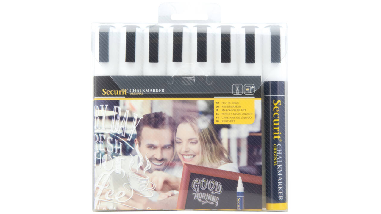 Krijtstift Securit SMA-510 schuin wit 2-6mm blister à 8st