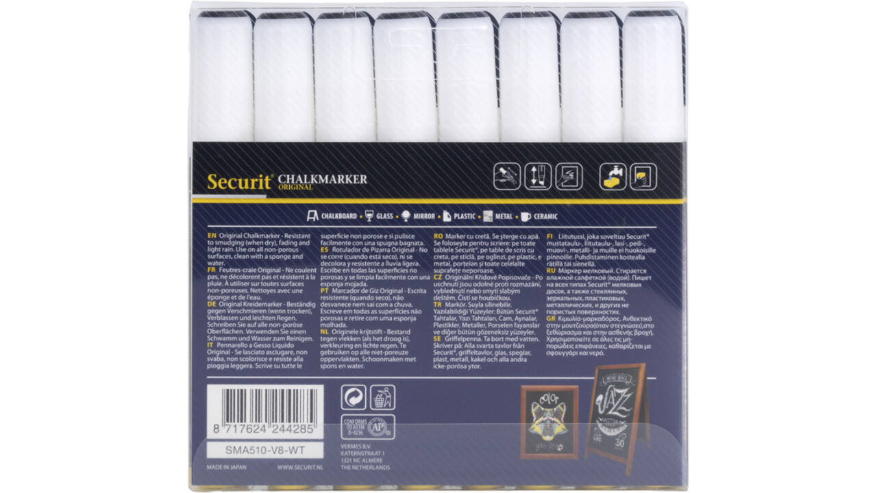 Krijtstift Securit SMA-510 schuin wit 2-6mm blister à 8st