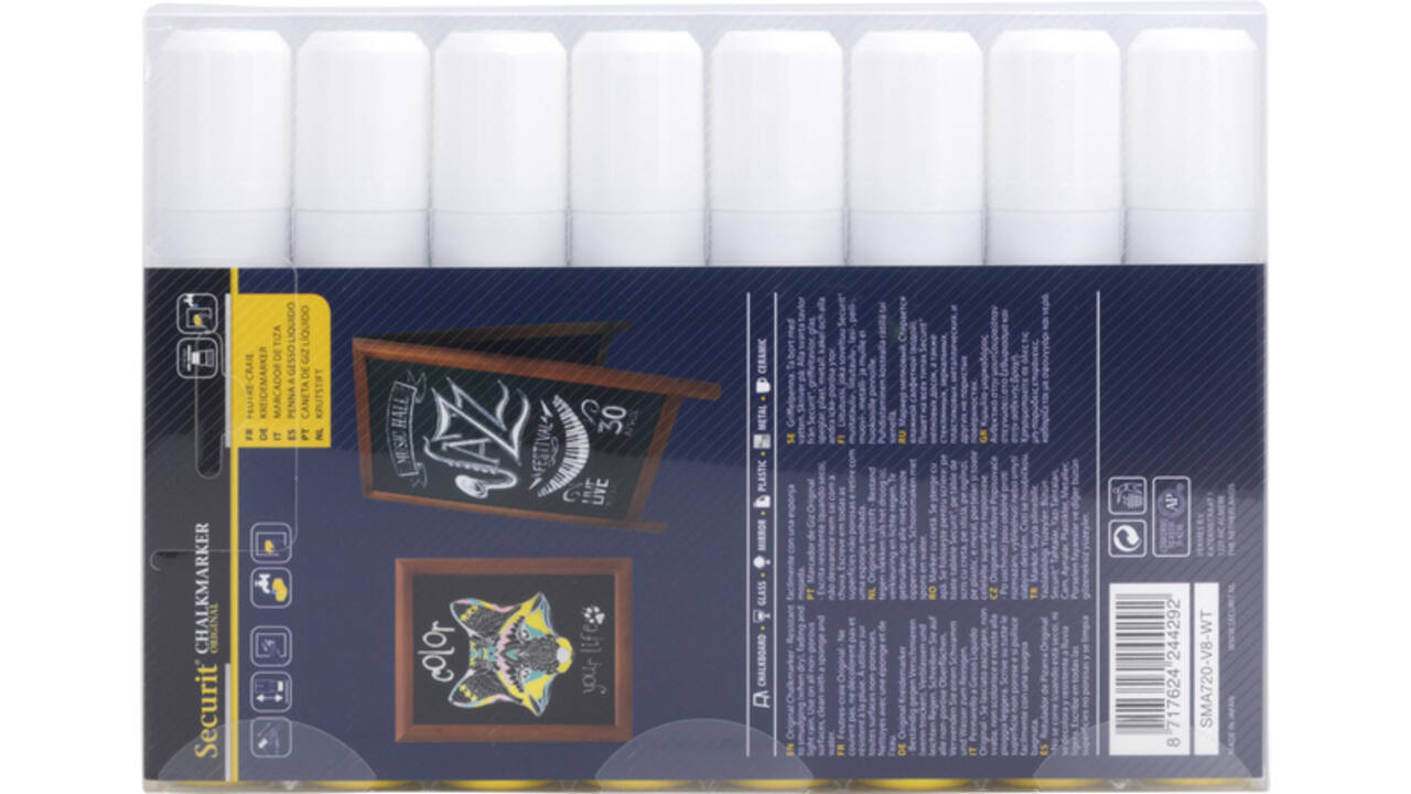 Krijtstift Securit SMA-720 blok wit 7-15mm blister à 8st