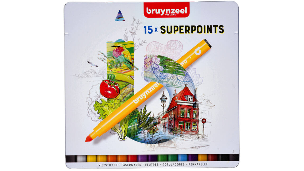 Viltstift Bruynzeel Expression super points blik à 15 stuks assorti