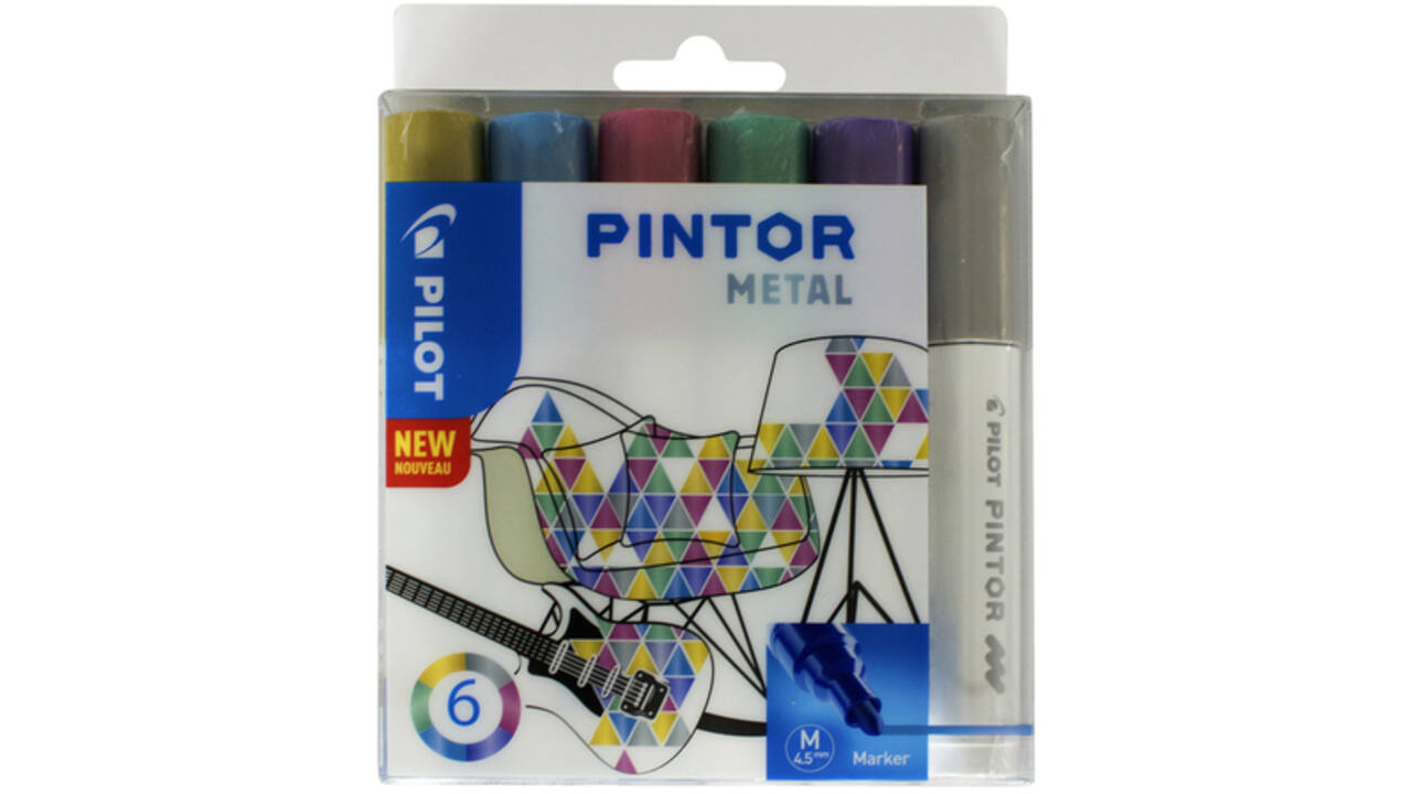 Verfstift Pilot Pintor metallic medium assorti etui à 6 stuks