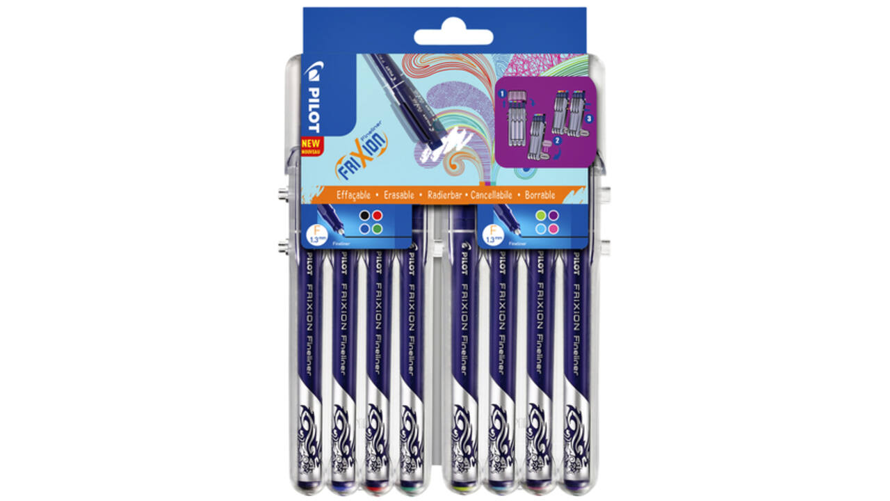 Fineliner Pilot friXion fijn assorti etui à 8 stuks