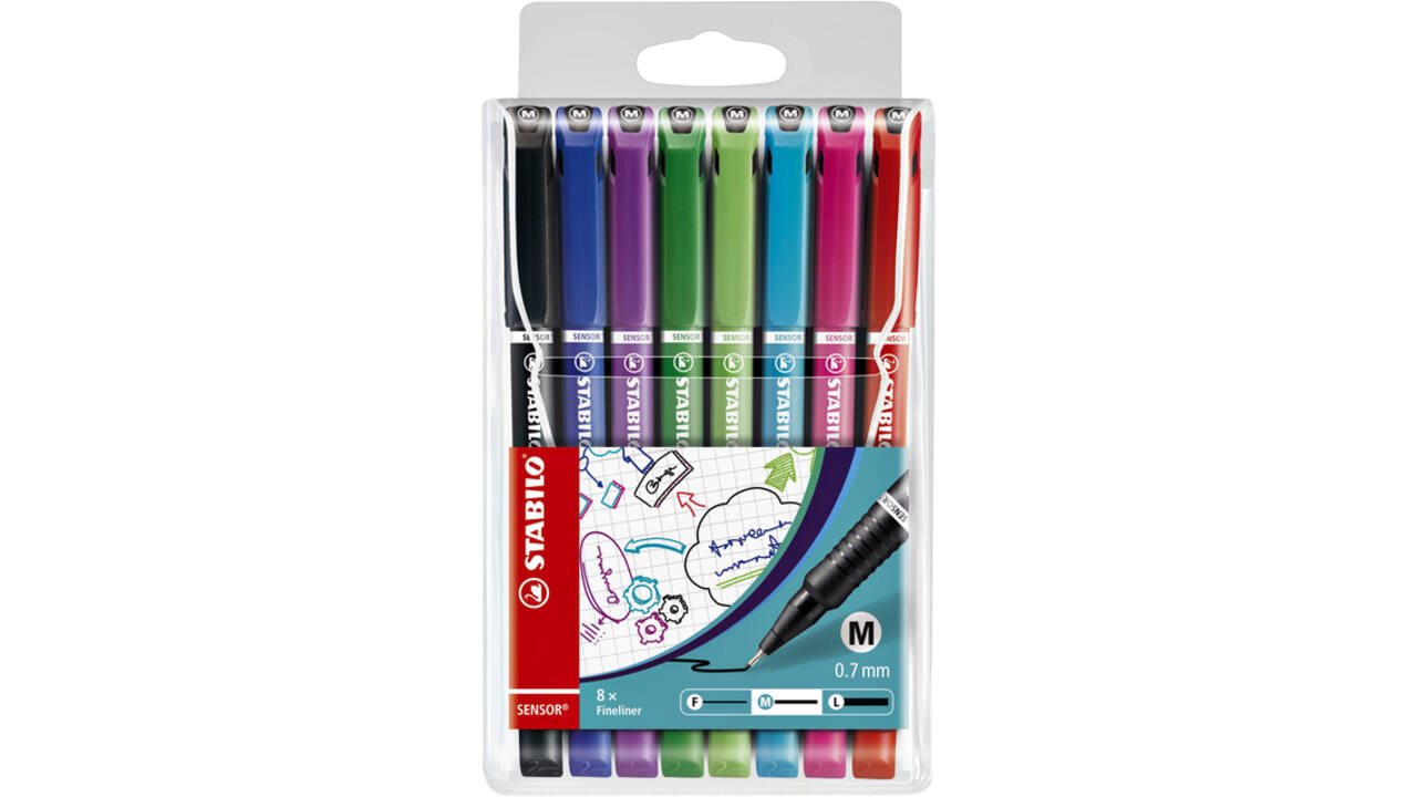 Fineliner STABILO Sensor 187/8 medium assorti etui à 8 stuks