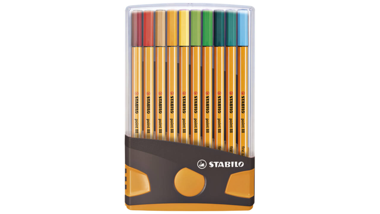 Fineliner STABILO point 88/20 ColorParade rollerset antraciet/oranje fijn assorti etui à 20 stuks