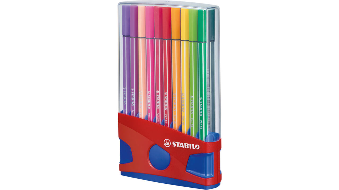 Viltstift STABILO Pen 68/20 ColorParade in rood/blauw etui M ass 20st