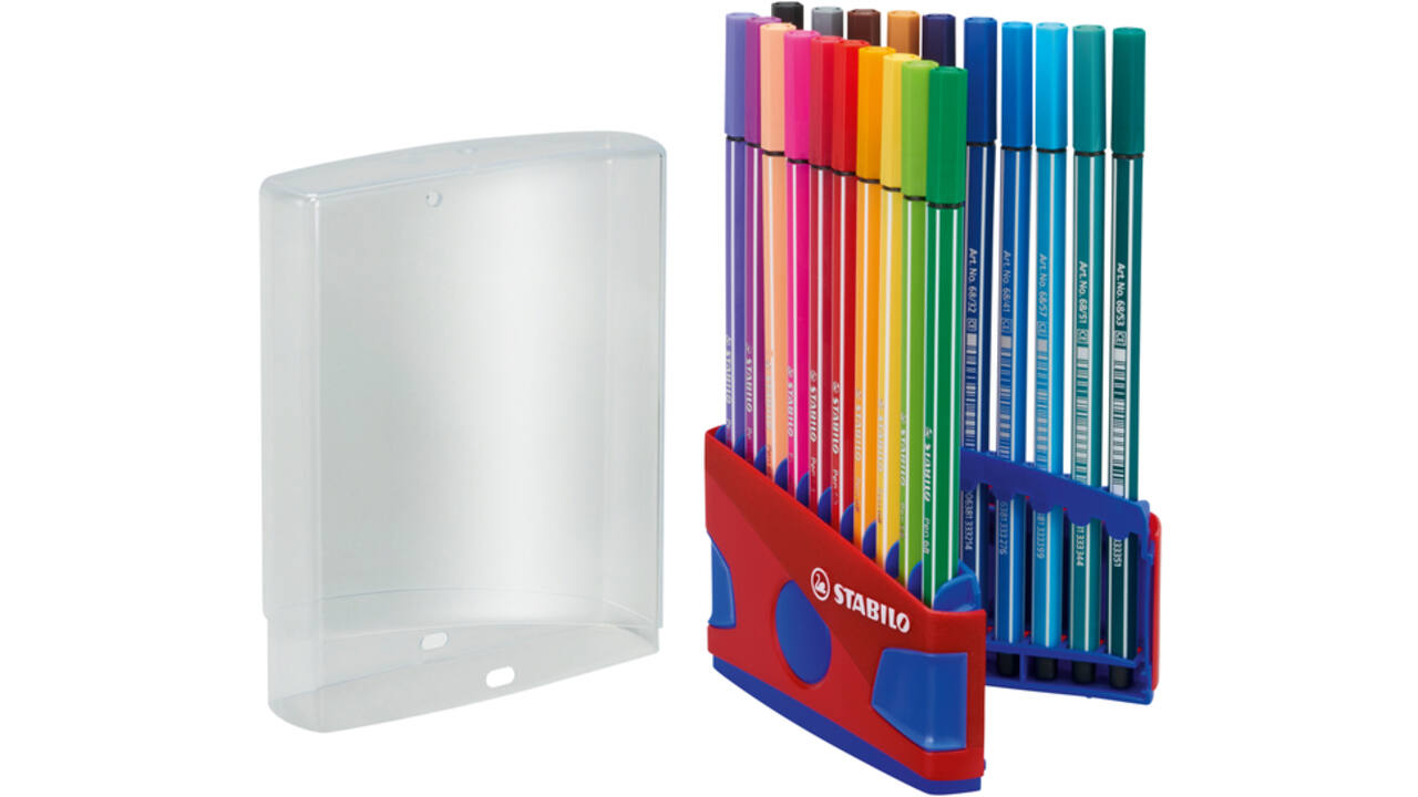 Viltstift STABILO Pen 68/20 ColorParade in rood/blauw etui M ass 20st