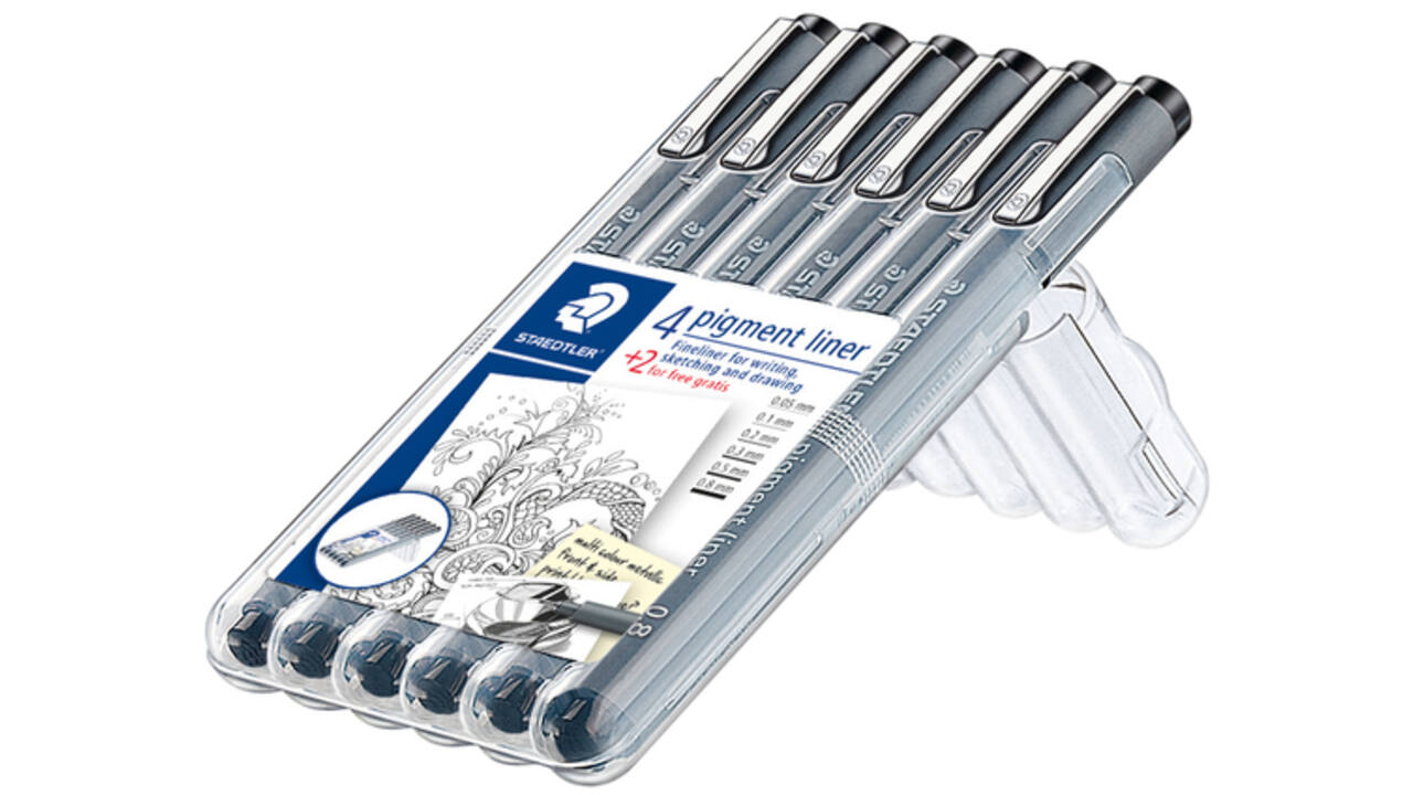 Fineliner Staedtler Pigment 308 zwart set 4+2 gratis