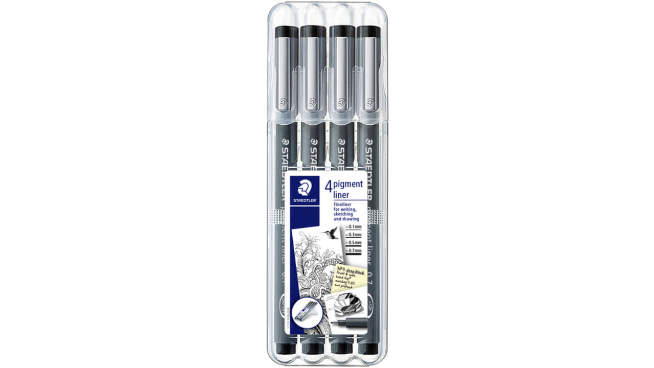 Fineliner Staedtler Pigment 308 zwart set 4 stuks