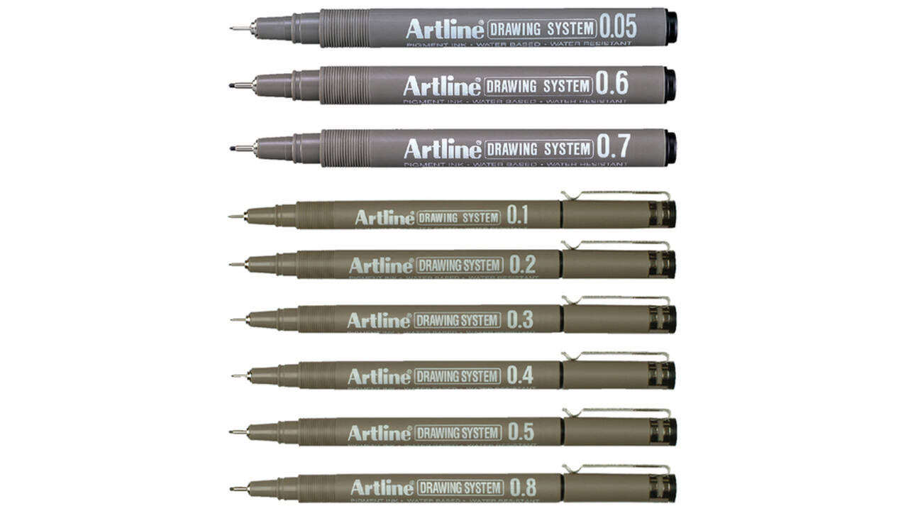 Fineliner Artline technisch etui met 0.1-0.3-0.5-0.7mm zwart