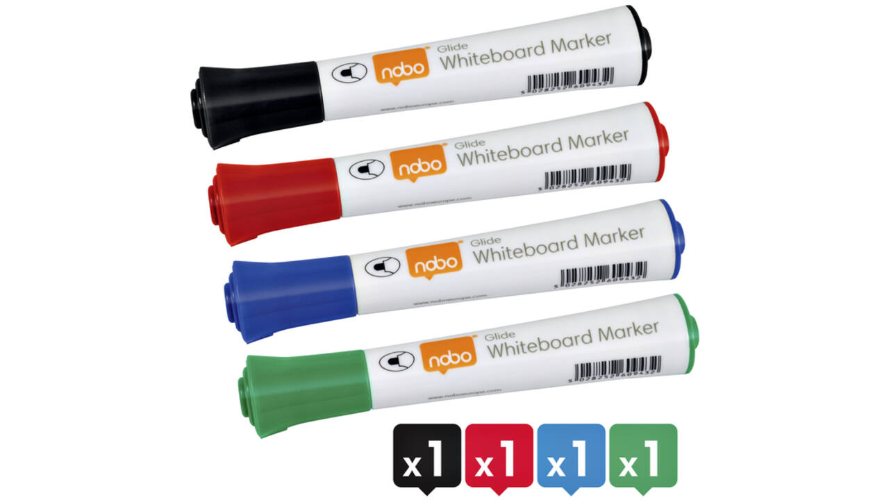 Viltstift Nobo whiteboard Glide rond assorti 3mm 4st