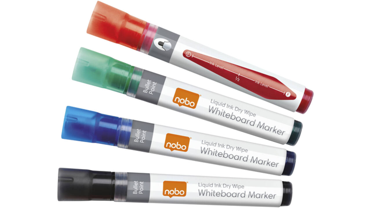 Viltstift Nobo whiteboard Liquid ink rond assorti 3mm 4st