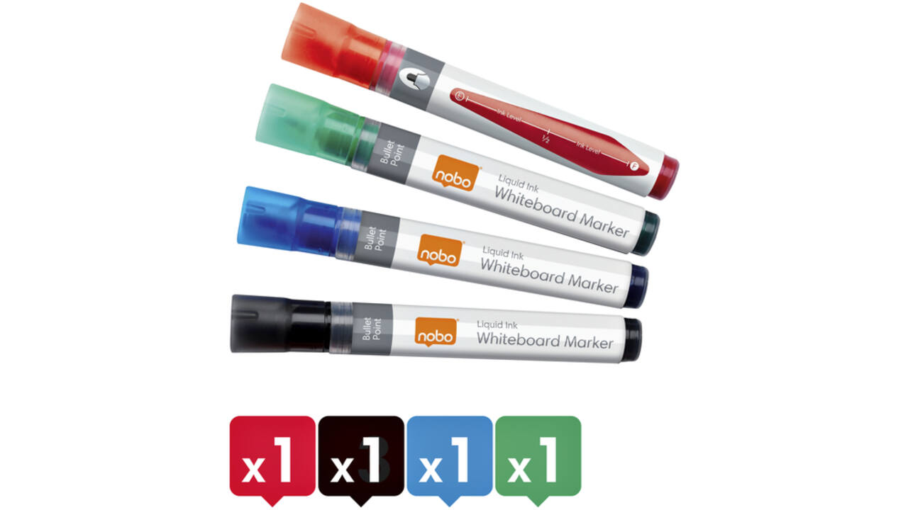 Viltstift Nobo whiteboard Liquid ink rond assorti 3mm 4st