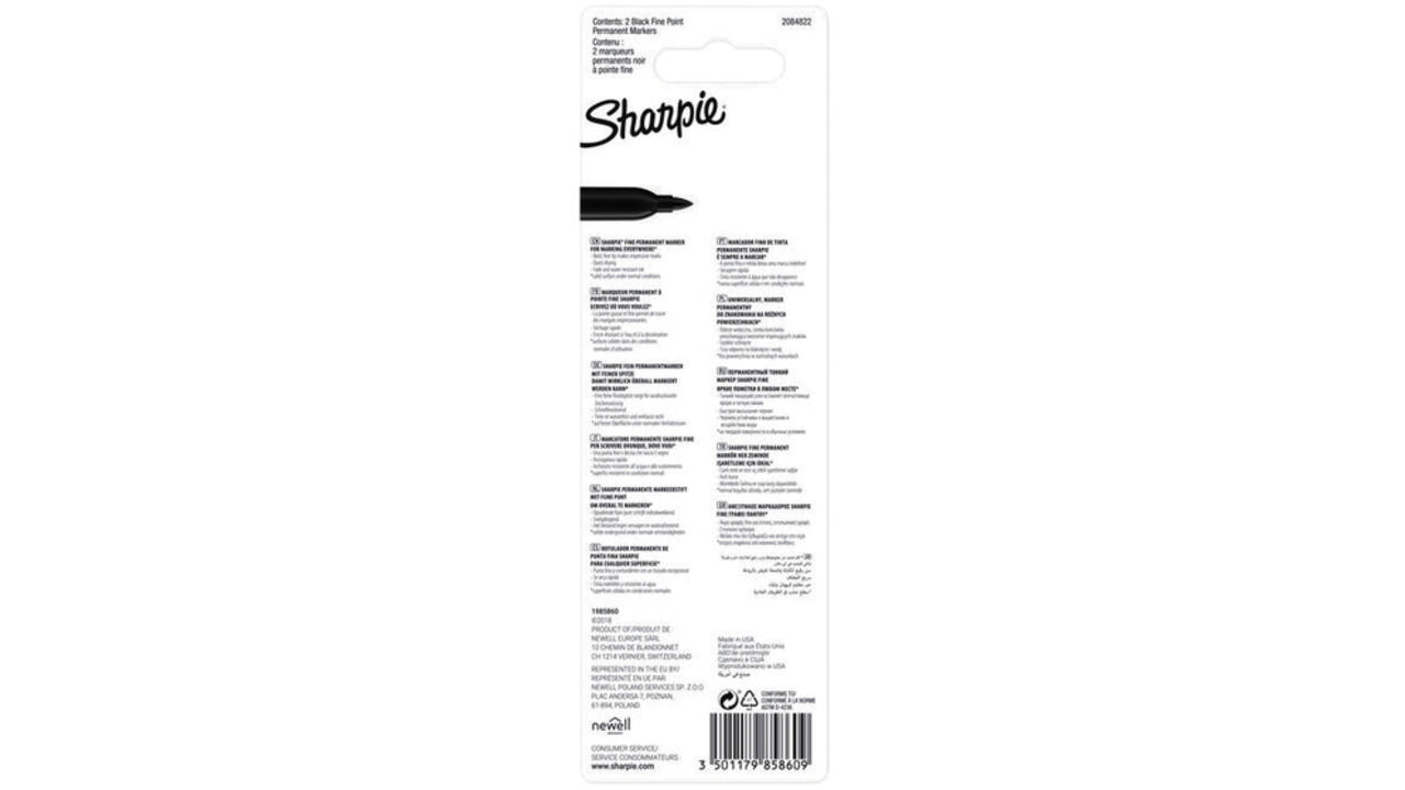Viltstift Sharpie rond fijn zwart blister à 2 stuks