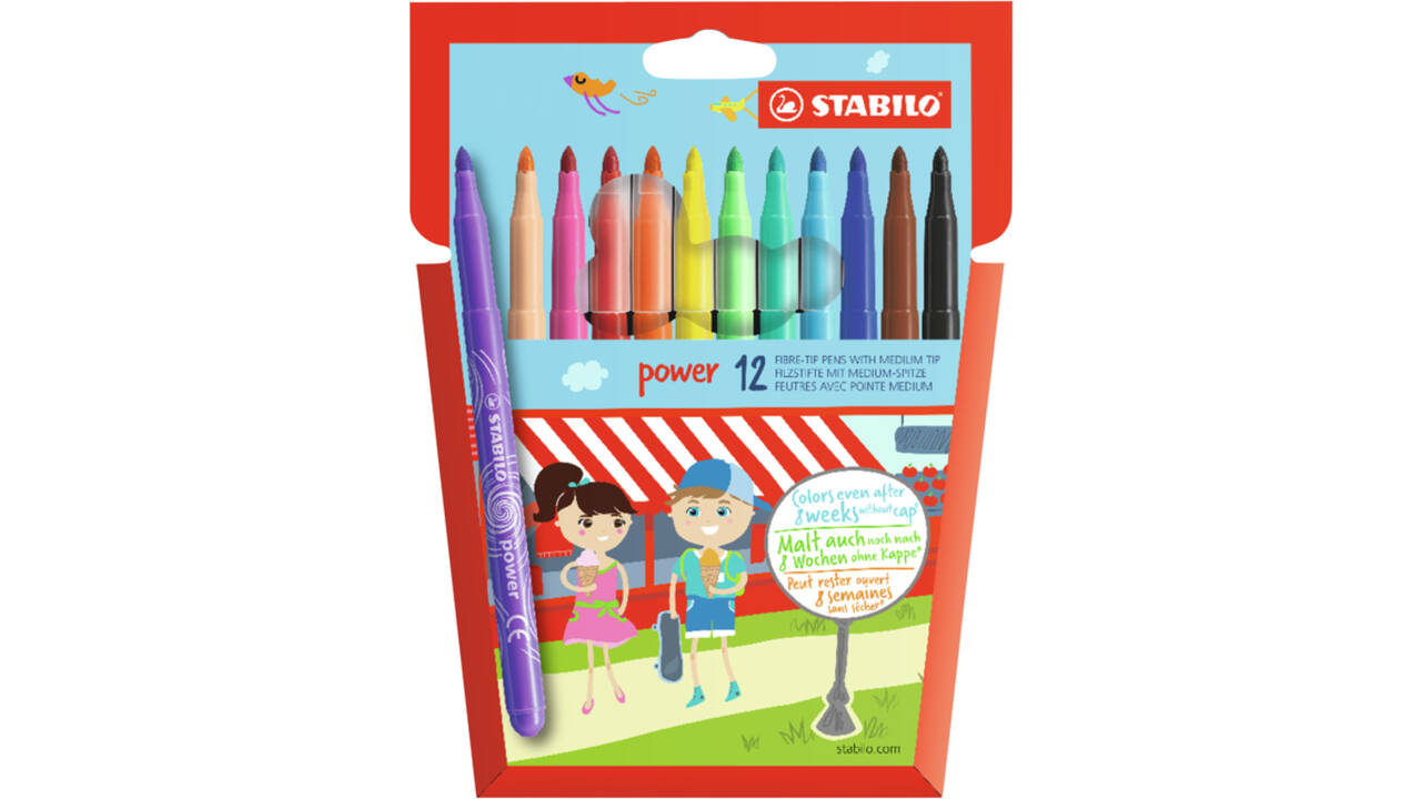 Viltstift STABILO power 280/12 assorti etui à 12 stuks