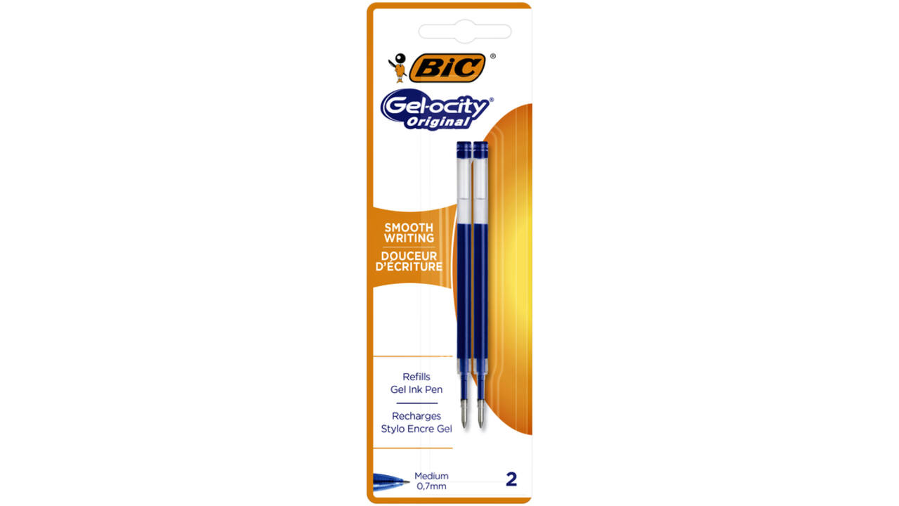 Gelschrijvervulling Bic voor diverse gelpennen medium blauw blister à 2 stuks