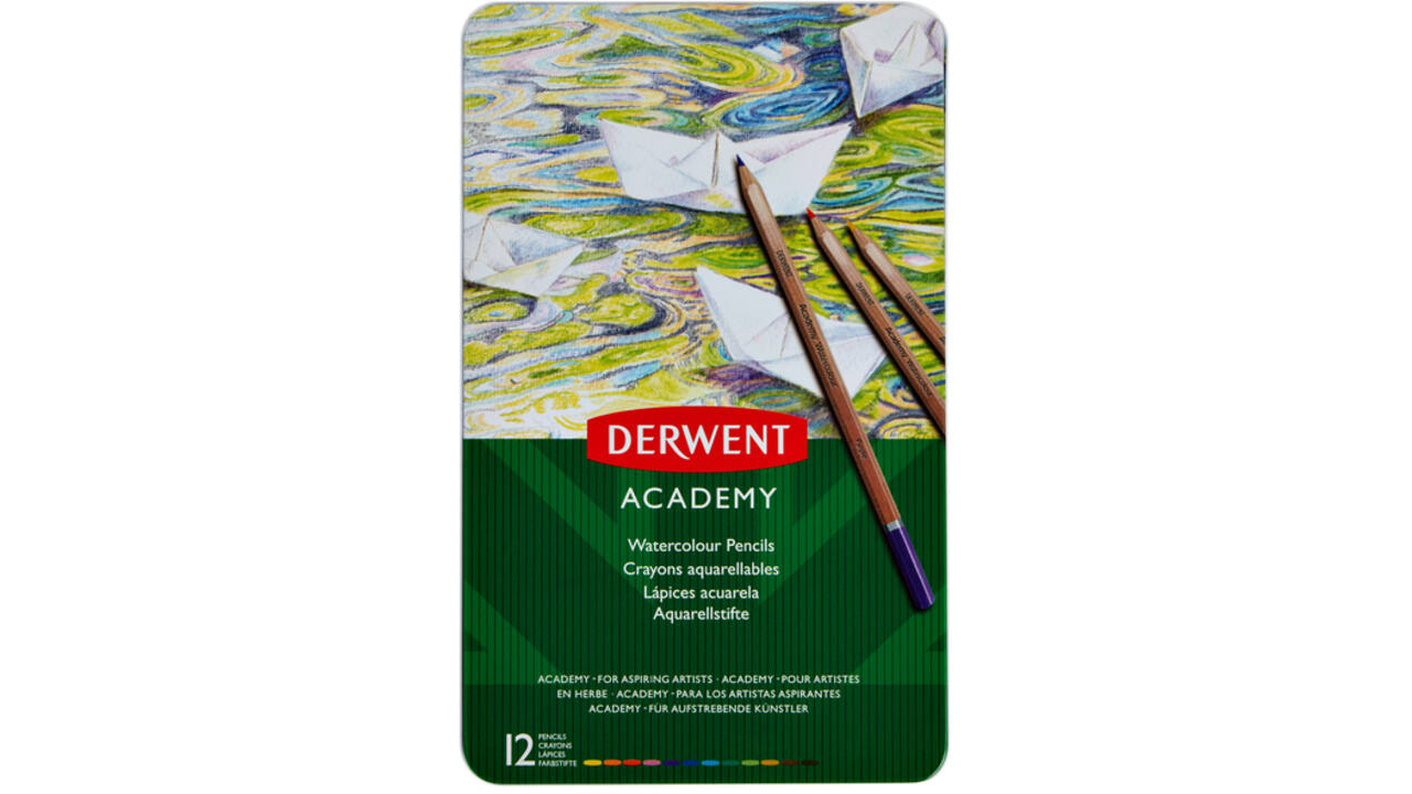 Kleurpotloden Derwent Academy aquarel blik à 12 stuks assorti