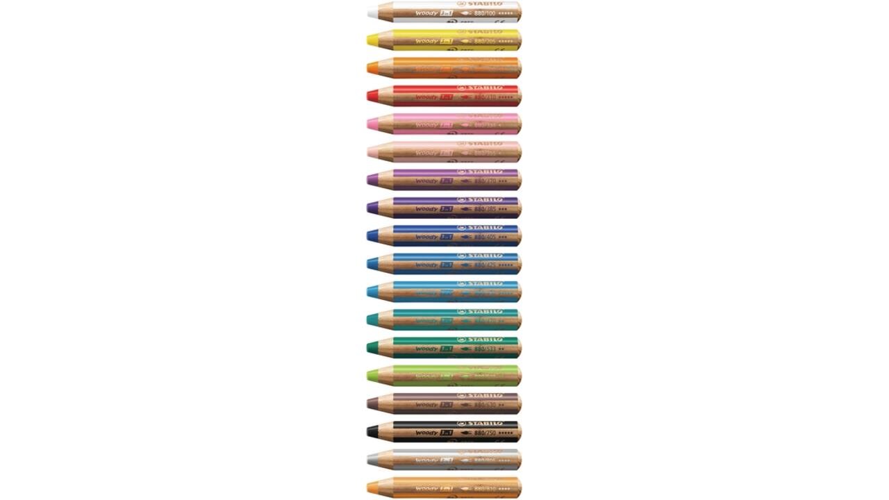 Kleurpotloden STABILO 880 woody 3 in 1 Arty inclusief puntenslijper assorti etui à 10 stuks