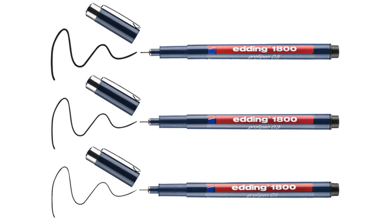 Fineliner edding 1800 0.25mm - 0.35mm - 0.5mm zwart set à 3 stuks