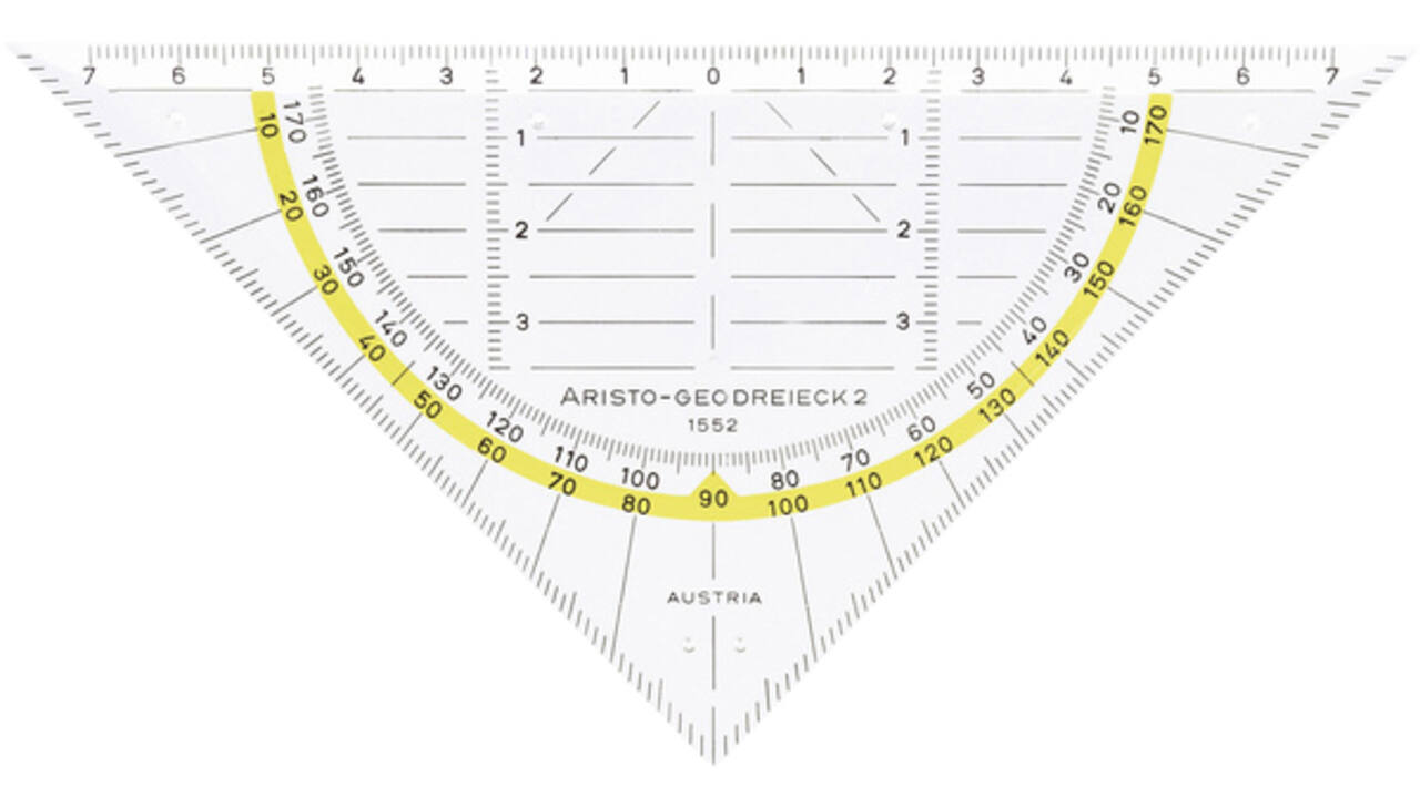 Geodriehoek Aristo 1552 160mm transparant met gele rand